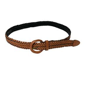 Braided Brown Belt Faux Leather Covered Buckle Golf Casual Size S 28-31 Inches